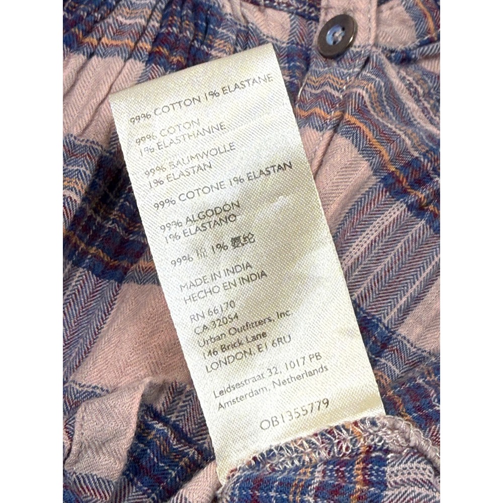 We The Free Free People Jessi Plaid Henley Sm Babydoll Peasant Top Pink Blue 1.5 - Picture 8 of 8